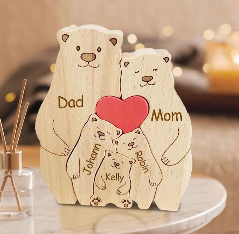 Customized wooden irregular-shaped jigsaw puzzles · Friendly Little Bear/Little Elephant Family · Customizable text · Decorative framed artworks