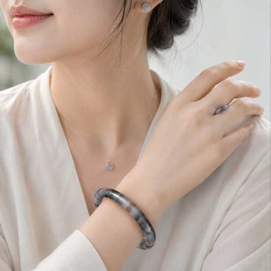 Lilac Cloud Stone Bangle - bright wearing