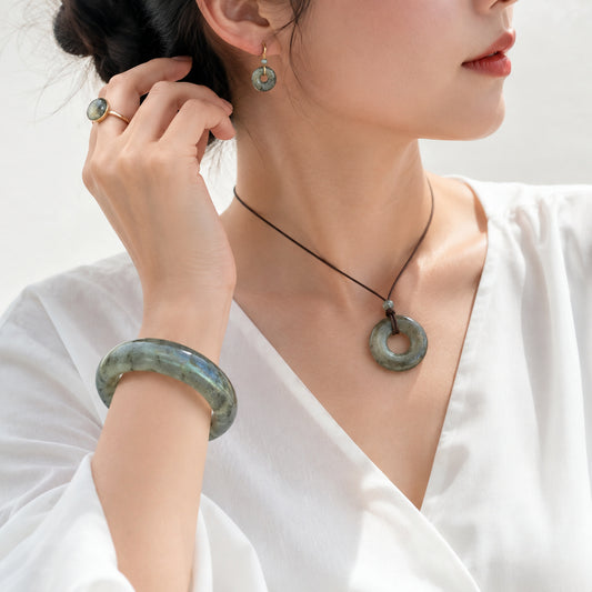 Pale Sage Wide Bangle - bright wearing