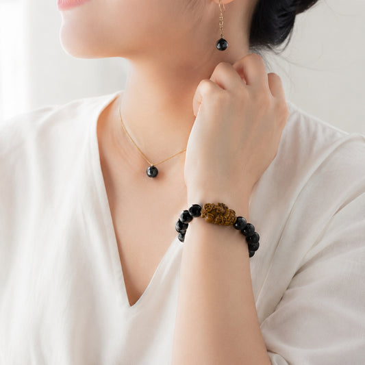 Black Golden Carved Bracelet - bright wearing