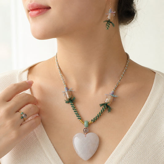 Ivory Heart Green Cord Necklace - bright wearing