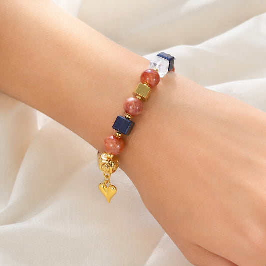 Coral Blue Patchwork Bracelet - bright wearing