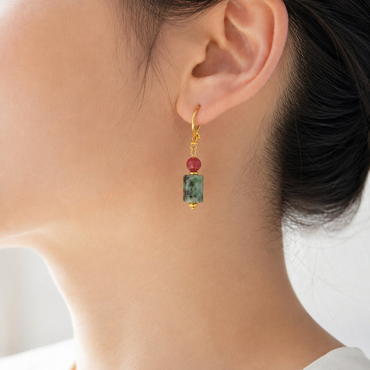 Red Green Column Drop Earrings
