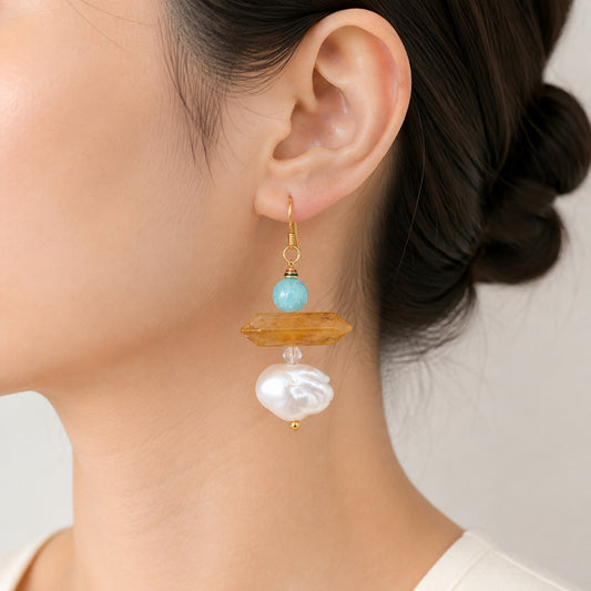 Honey Point Pearl Earrings - bright wearing