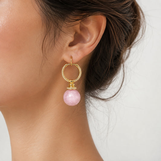 Blush Orb Hoop Earrings - bright wearing