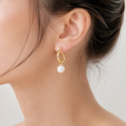 Freshwater Pearl Hoop Earrings - bright wearing