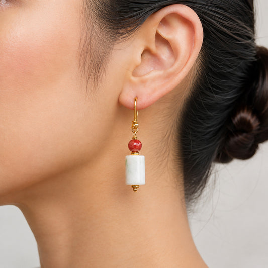 Red White Column Earrings - bright wearing