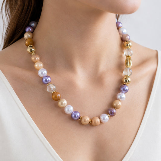 Autumn Lilac Pearl Necklace - bright wearing