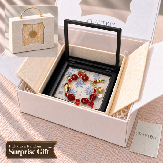 Scarlet Agate Heart Charm Bracelet — CRAFTDIY gift box, includes a random surprise gift