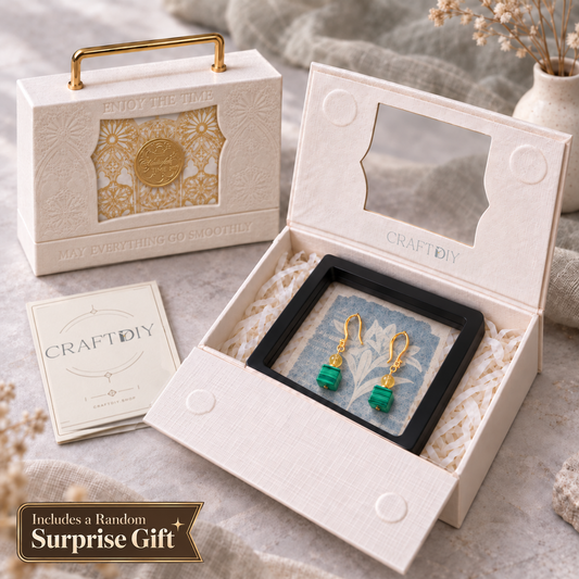 Green Stripe Cube Earrings — CRAFTDIY gift box, includes a random surprise gift