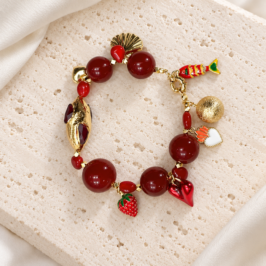Scarlet Agate Heart Charm Bracelet