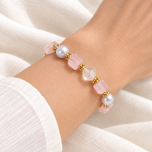 Rose Pearl Cube Bracelet - bright wearing