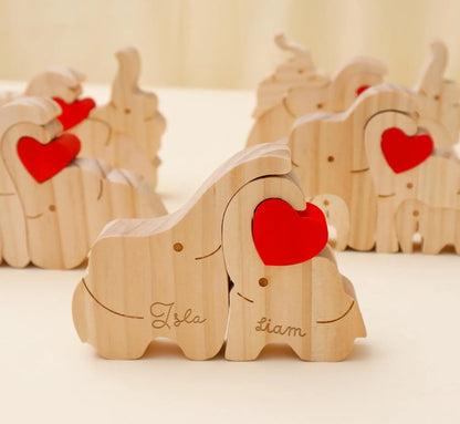 Customized wooden irregular-shaped jigsaw puzzles · Friendly Little Bear/Little Elephant Family · Customizable text · Decorative framed artworks