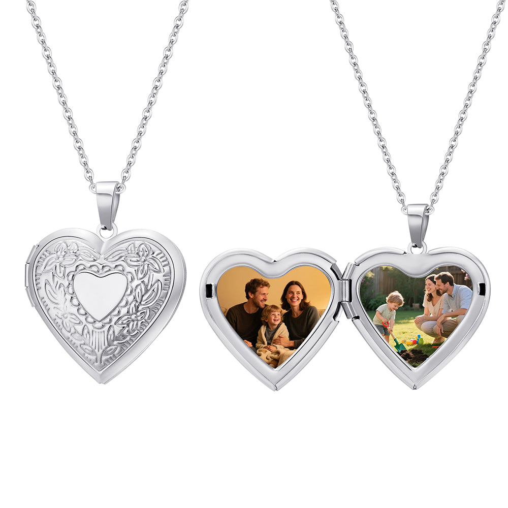 Personalized Heart Photo Locket Necklace – Style 1390 detail