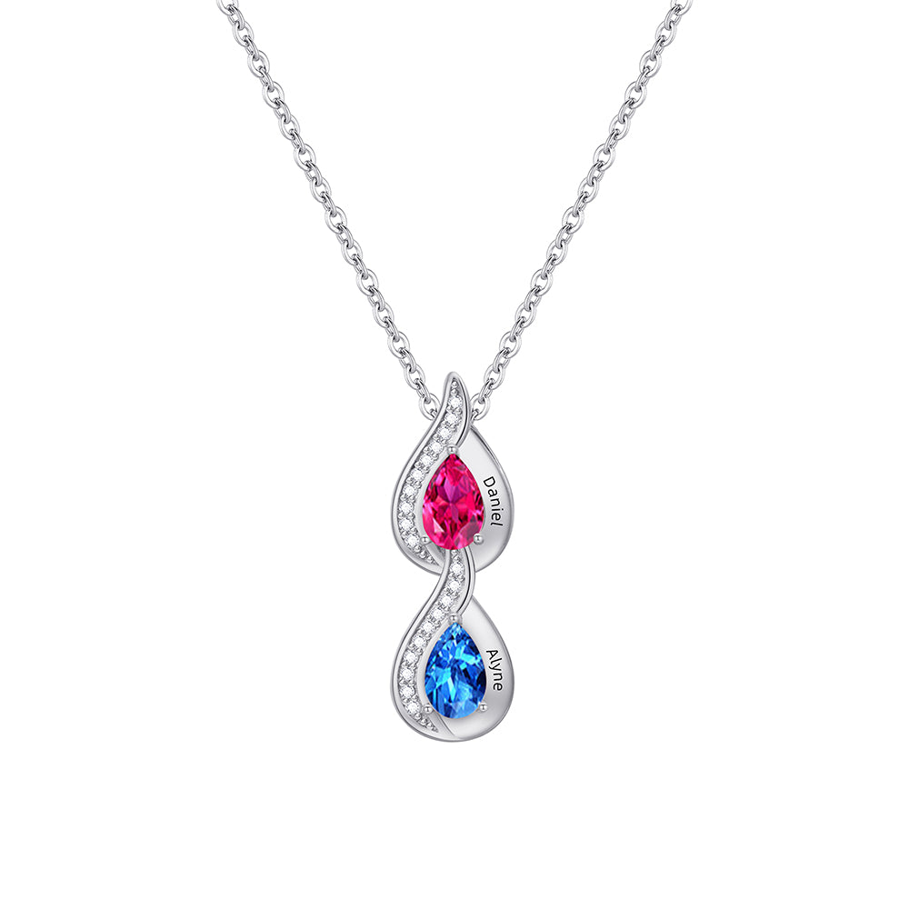 Personalized Teardrop Multi-Birthstone Name Necklace