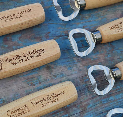Customized wooden handle bottle opener · Imitation wood handle · Anti-slip texture · Essential for traveling and drinking