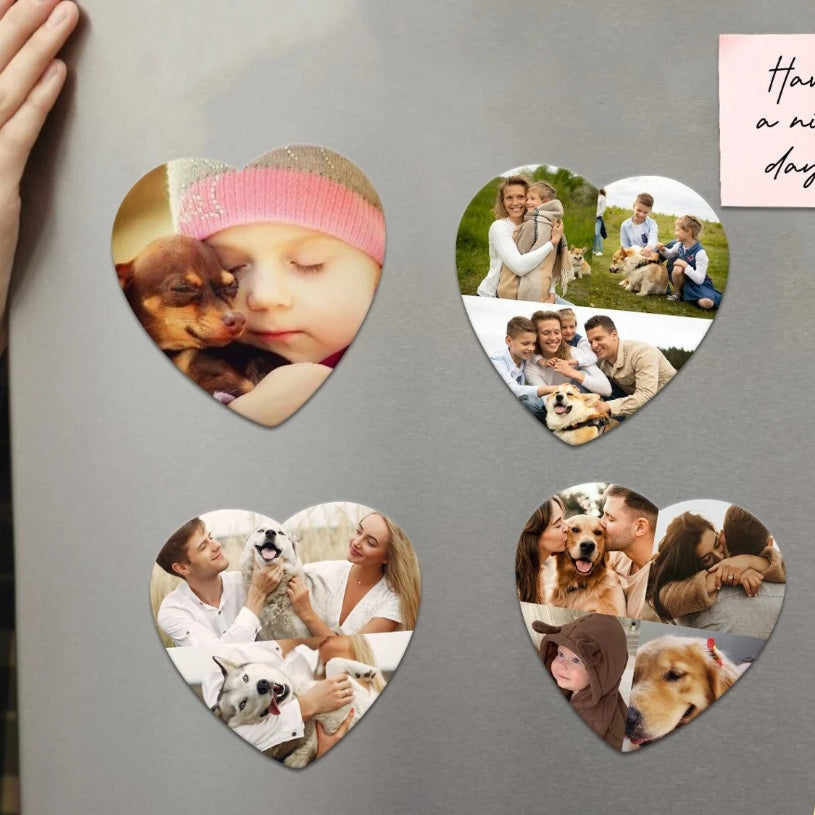 Customized heart-shaped fridge magnets · Classic heart shape · Firm and won't fall off · Can print photos and text