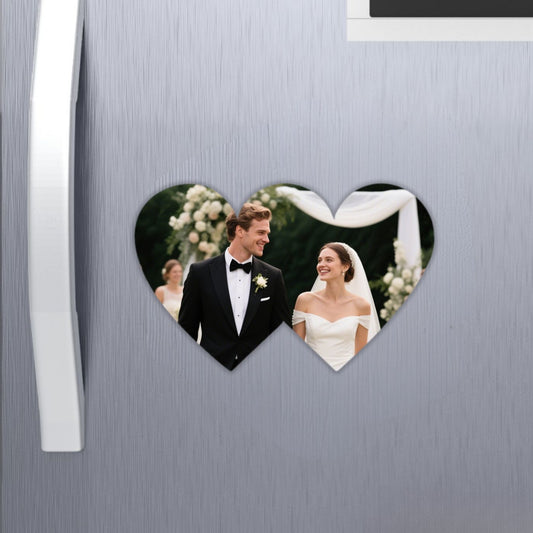Customized double heart-shaped fridge magnets · One-piece heart design · Can print photos and text · Festival couples and families