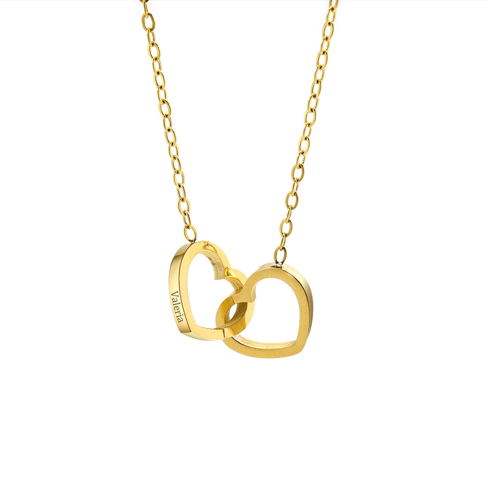 Personalized Double Heart Engraved Necklace