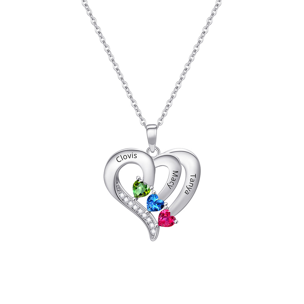 Personalized Double-Heart Birthstone Name Necklace
