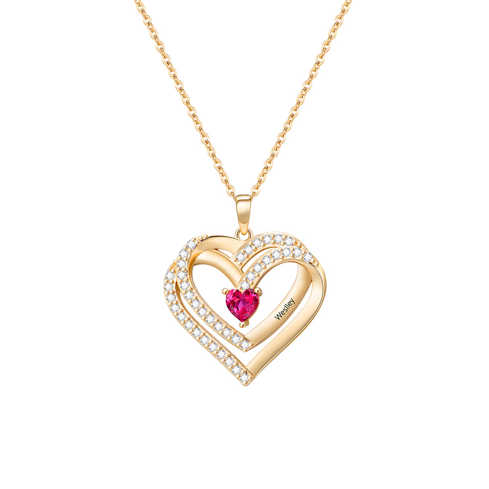 Personalized Double-Heart Multi-Birthstone Necklace detail