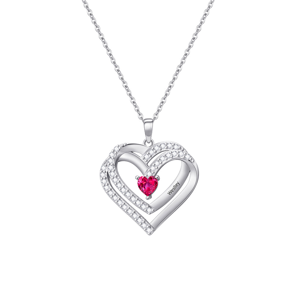 Personalized Double-Heart Multi-Birthstone Necklace