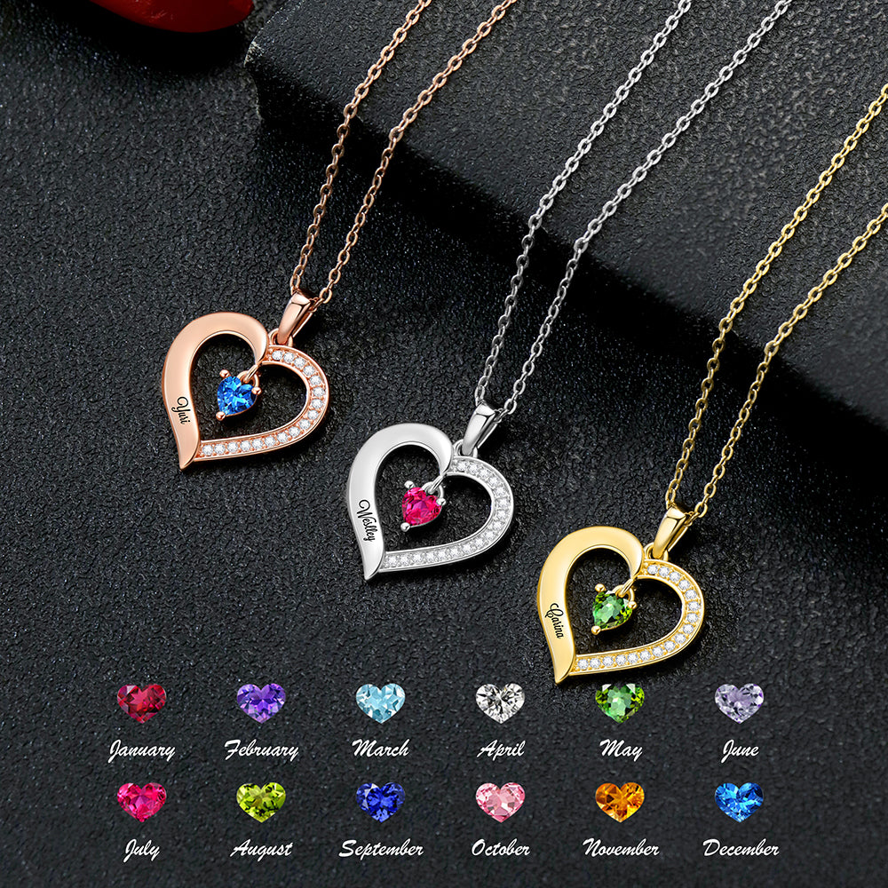 Personalized Heart Birthstone Name Necklace – Style 1488 detail