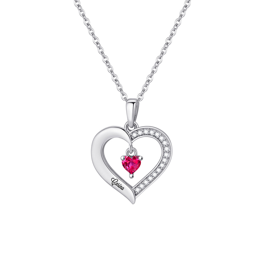 Personalized Heart Birthstone Name Necklace – Style 1488