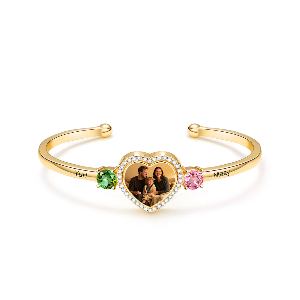 Personalized Heart Photo Birthstone Bangle
