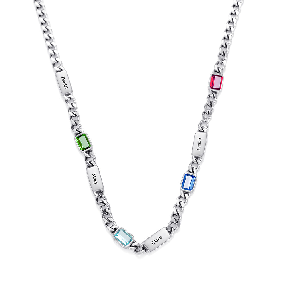 Personalized Box Chain Birthstone Name Necklace