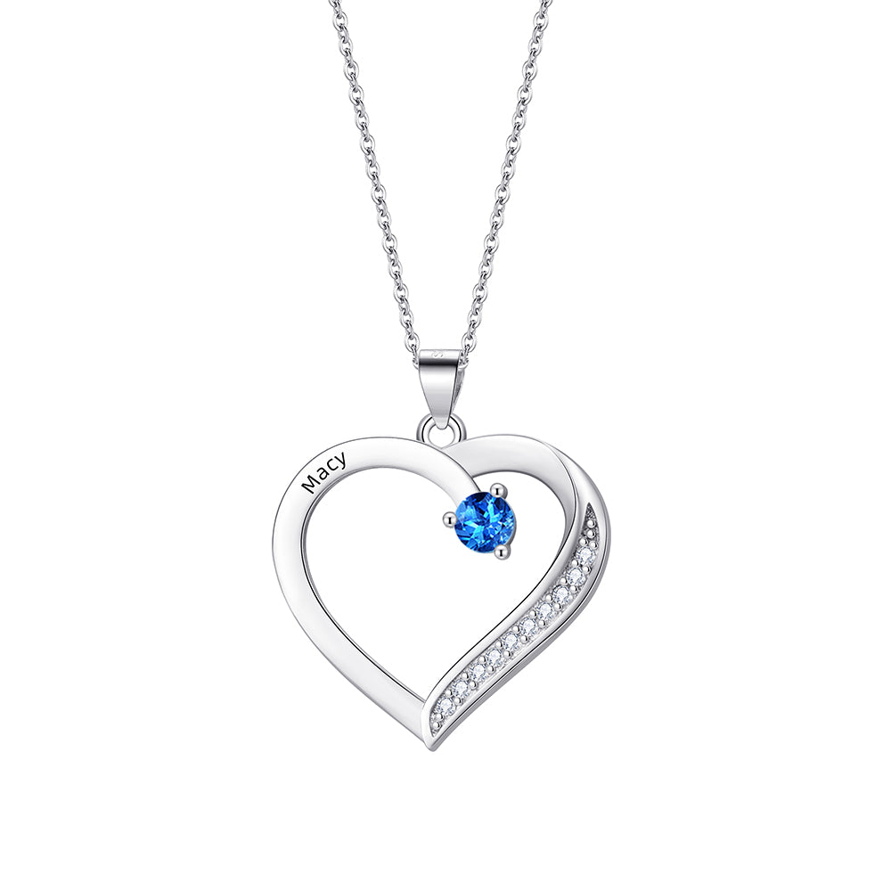 Personalized Family Heart Birthstone Necklace