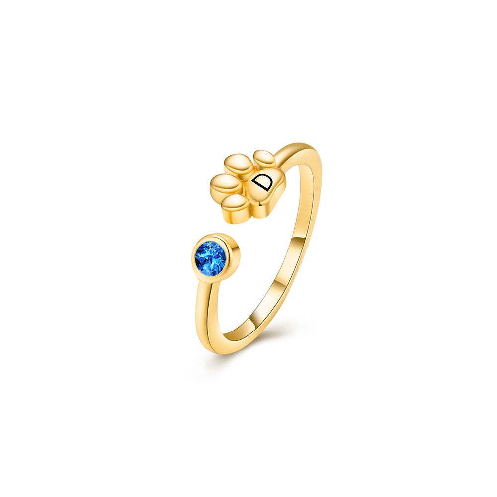 Personalized Footprint Birthstone Name Ring
