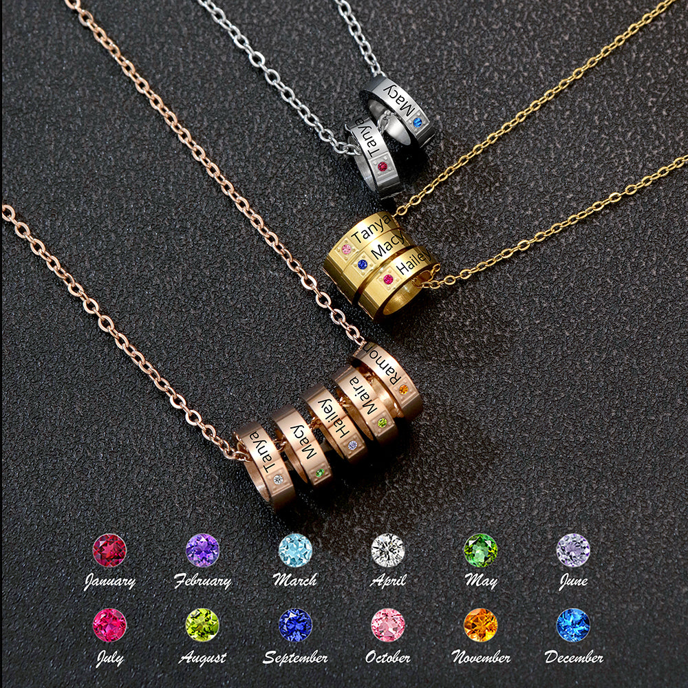 Personalized Multi-Ring Birthstone Name Necklace detail