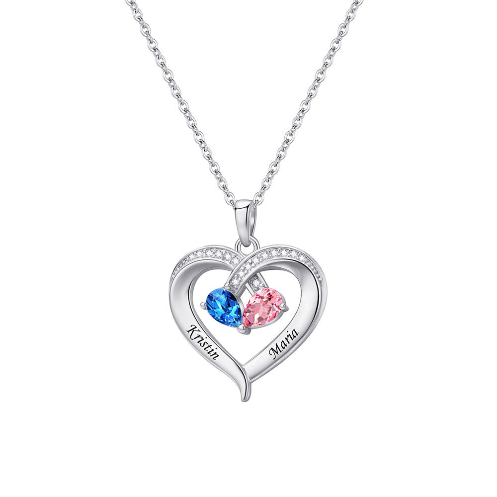 Personalized Heart Birthstone Name Necklace