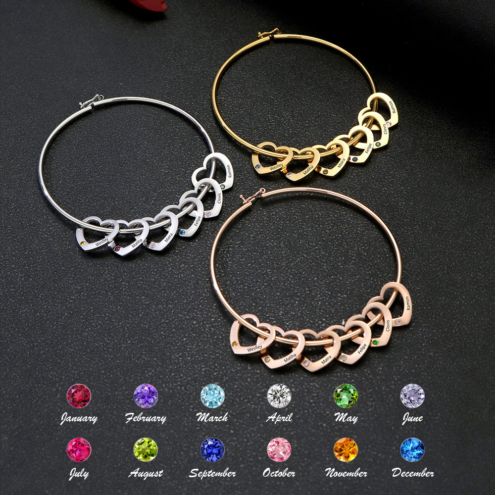 Personalized Multi-Heart Birthstone Bangle detail