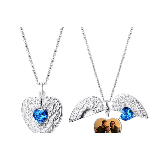 Personalized Birthstone Angel Wing Photo Necklace - transparent product card image