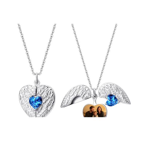 Personalized Birthstone Angel Wing Photo Necklace