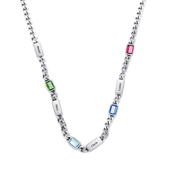 Personalized Box Chain Birthstone Name Necklace