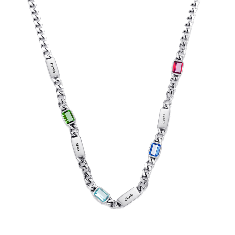 Personalized Box Chain Birthstone Name Necklace