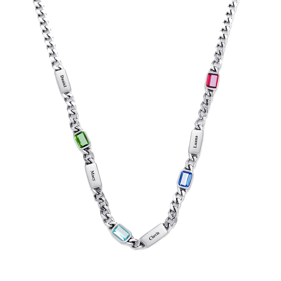 Personalized Box Chain Birthstone Name Necklace