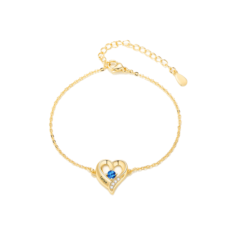 Personalized Crown Heart Birthstone Bracelet