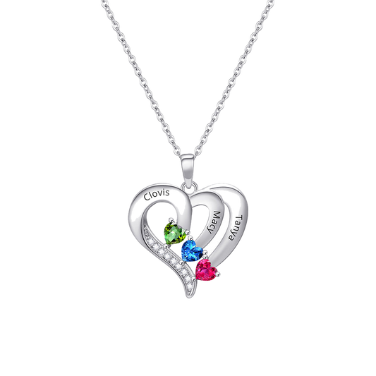 Personalized Double-Heart Birthstone Name Necklace - transparent product card image