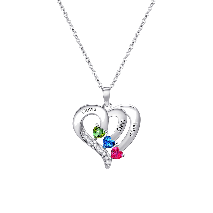 Personalized Double-Heart Birthstone Name Necklace