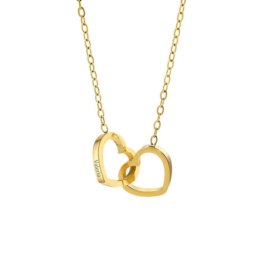 Personalized Double Heart Engraved Necklace