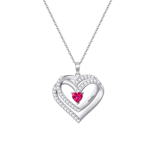 Personalized Double-Heart Multi-Birthstone Necklace - transparent product card image