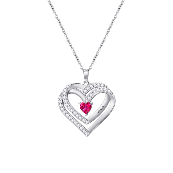 Personalized Double-Heart Multi-Birthstone Necklace