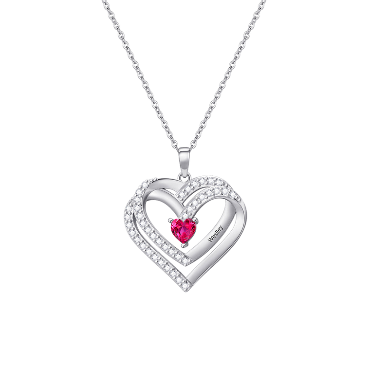 Personalized Double-Heart Multi-Birthstone Necklace