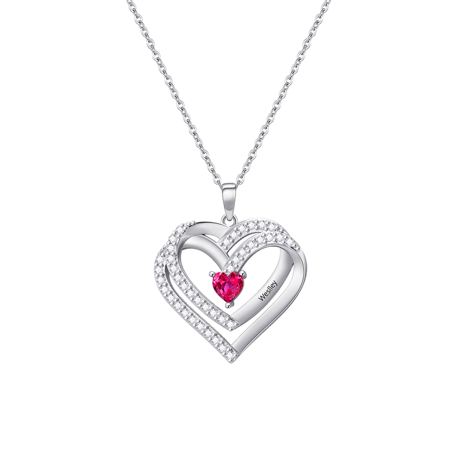 Personalized Double-Heart Multi-Birthstone Necklace