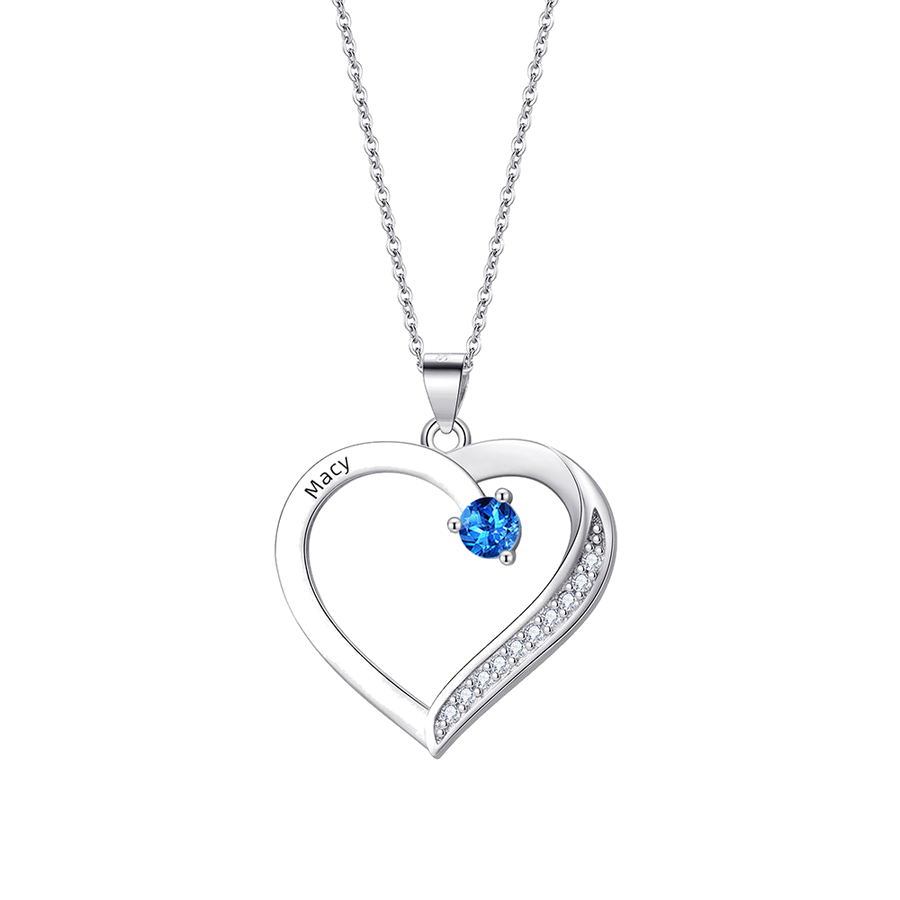 Personalized Family Heart Birthstone Necklace