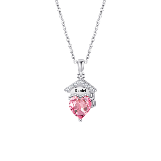 Personalized Flower Birthstone Name Necklace - transparent product card image